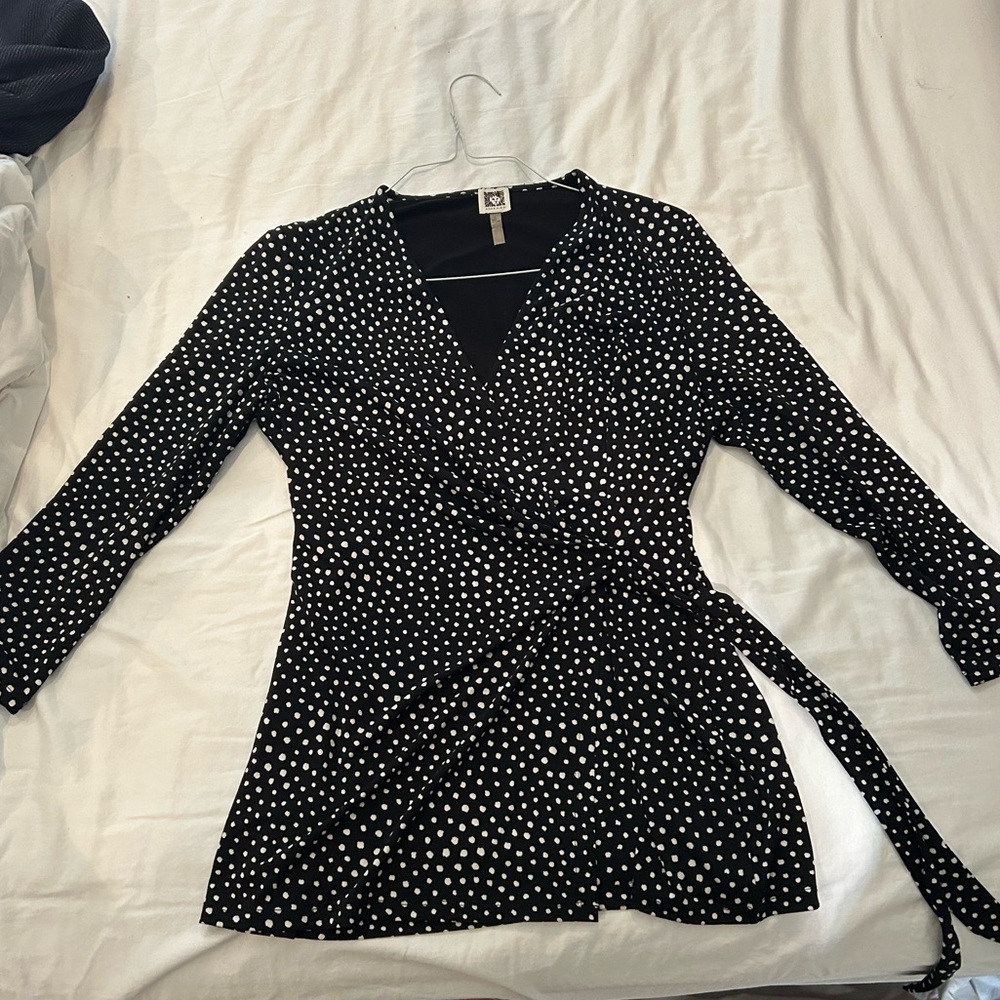 Black and White Polka Dot Wrap Top